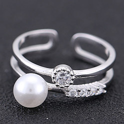 White wl016052924 925 Silver Pearl Ring with Zircon Stone - Elegant and Stylish Silver Jewelry