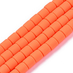 Rouge Orange Polymère main brins d'argile de perles, colonne, rouge-orange, 6.5x6mm, Trou: 1.2mm, Environ 61 pcs/chapelet, 15.75 pouce (40 cm)