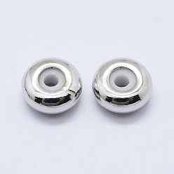 Platinum Brass Beads, with Rubber, Rondelle, Slider Beads, Stopper Beads, Platinum, 6x3mm, Hole: 1mm