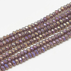 Old Rose Electroplate Opaque Solid Color Glass Beads Strands, Faceted, Rondelle, Old Rose, 2.5x1.5mm, Hole: 0.8mm, about 160~165pcs/strand, 13.78 inch~14.17 inch(35~36cm)