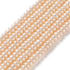 PapayaWhip Natural Cultured Freshwater Pearl Beads Strands, Rondelle, PapayaWhip, 3.5~4x2~3mm, Hole: 0.7mm, about 131~133pcs/strand, 15.35''(39cm)