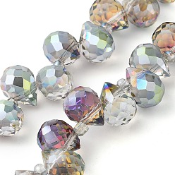 Желто-Зеленый Стеклянные бусины с гальваническим покрытием , слеза, желто-зеленый, 10~11x8 мм, отверстие : 1 мм, около 93 шт / нитка, 62 см