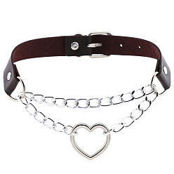 Deep brown Stylish Heart-Shaped Chain Collar Necklace for Fashionable Trendsetters