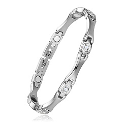 Crystal SHEGRACE Stainless Steel Panther Chain Watch Band Bracelets, with Rhinestone and Watch Band Clasps, Stainless Steel Color, Crystal, 7-1/2 inch(19cm)