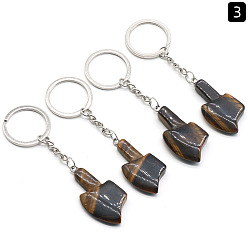 Tiger Eye Tiger Eye Keychain, with Matel Finding, Cute Axe Bag Pendant, 10~11cm