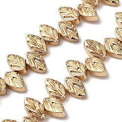 Светло-Золотое Покрытие Стеклянные бусины с гальваническим покрытием , лист, свет позолоченные, 11.5x7x4.5 мм, отверстие : 0.6 мм, около 65 шт / нитка, 15.35'' (39 см)