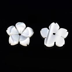 Seashell Color Natural White Shell Beads, Mother of Pearl Shell Beads, Flower, Seashell Color, 11~12x11~12x2mm, Hole: 1mm