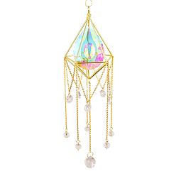Eye Iron Hollow Big Pendant Decorations, K9 Crystal Glass Hanging Sun Catchers, with Brass Findings, for Garden, Wedding, Lighting Ornament, Eye, 520x100mm