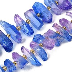 Розовато-лиловый Гальванические природный кристалл кварца бусы пряди, граненые, окрашенные, палочка для наггетсов, с бисером, розовато-лиловый, 11~25x3~9x4~10 мм, отверстие : 1~1.2 мм, около 19~26 шт / нитка, 7.09~7.48'' (18~19 см)