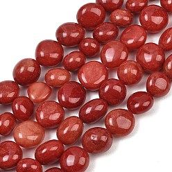 Dark Red Dyed Natural White Jade Beads Strands, Nuggets, Tumbled Stone, Dark Red, 9.5~13x9~12x9~15mm, Hole: 0.8mm, about 32pcs/strand, 15.35''(39cm)