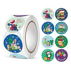 Colorful 8 Patterns Round Paper Self Adhesive Sticker Rolls, Christmas Sealing Stickers for Gifts Decorations, Colorful, 25mm, 500pcs/roll