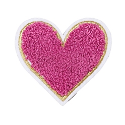 Camellia Towel Embroidered Patch, Love Heart Embroidery Chenille Appliques, Iron-on Clothing Apparel Decoration, Camellia, 75x70mm