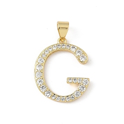 Letter G Латунные микро проложить кубического циркония подвески, без свинца и без кадмия, долговечный, реальный 18 k позолоченный, стойки покрытие, Буква G, 20x17x2 мм, отверстие : 4.5x3 мм