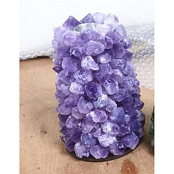 Amethyst Crystal Cluster Mixed Stone Candle Holder, Tealight Candlestick Holder, for Wedding Party Home Decoration, 70~90x100~130mm, Hole: 20mm