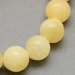 Желтый Нефрит Естественный желтый нефрит бисер нитей, круглые, 8.5 мм, отверстие : 1.2 мм, около 47 шт / нитка, 15.5 дюйм