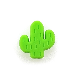Lime Food Grade Eco-Friendly Silicone Focal Beads, Chewing Beads For Teethers, DIY Nursing Necklaces Making, Cactus, Lime, 25x23x8mm, Hole: 2mm