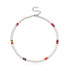 type 10 Colorful Soft Clay Choker Necklace for Women, Fashionable 6mm Round Disc Neck Chain Jewelry