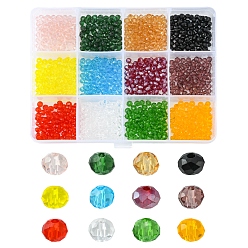 Mixed Color 960Pcs 12 Colors Glass Beads, Faceted, Rondelle, Mixed Color, 4x3mm, Hole: 0.9mm, 80pcs/color