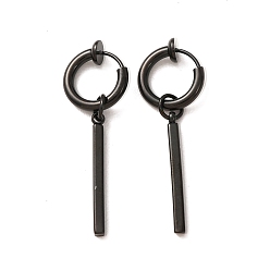 Black 201 Stainless Steel Hoop Dangle Earrings for Women, Stick, with 304 Stainless Steel Pin, Black, 35x12mm