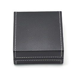 Black Plasti Imitation Leather Bracelet Boxes, with Velvet, Rectangle, Black, 9.6x8.7x3.8cm