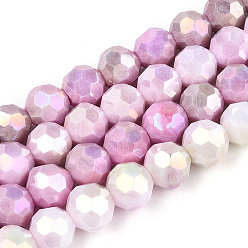 Сливовый Антикоррозийные гальванические стеклянные бусины, имитация драгоценных камней, круглые, с покрытием AB цвета, граненый(32 граненый), слива, 10 мм, отверстие : 1.2 мм, около 37 шт / нитка, 14.96'' (38 см)