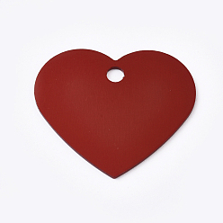 Brown Aluminum Pendants, Blank Tags, Heart, Brown, 33x37.5x1mm, Hole: 3.5mm