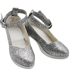 Silver PU Leather Doll High-heeled Shoes, Doll Making Supples, Frosted, Silver, 75mm