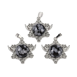 Снежный Обсидиан Естественно снежинка обсидиана подвески, с реечной обшивкой латунными выводами, платина, без кадмия и без свинца, звезда, 35x34x7.5~8 мм, отверстие : 5x8 мм