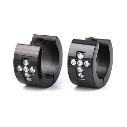Черный 304 серьги-кольца из нержавеющей стали с микропаве из прозрачного кубического циркония, накрест, вакуумное покрытие pvd, чёрные, 14x7 мм