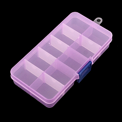 Medium Orchid Rectangle Plastic Bead Storage Containers, Adjustable Dividers Box, 10 Compartments, Medium Orchid, 6.8x12.9x2.2cm