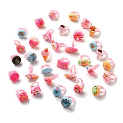 Mixed Shapes Cartoon Sweetmeats Resin Open Cuff Ring for Kids, Mixed Shapes, Inner Diameter: 13.8mm