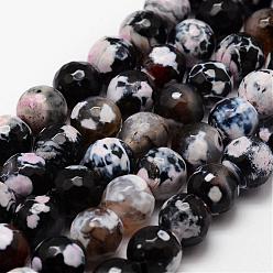 Black Natural Fire Crackle Agate Bead Strands, 
Dyed, Faceted, Round, Black, 12mm, Hole: 1.5mm, about 30~32pcs/strand, 14 inch