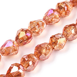 Goldenrod Transparent Electroplate Glass Beads Strands, AB Color Plated, Faceted, Teardrop, Goldenrod, 10.5x10mm, Hole: 1.2mm, about 33pcs/strand, 13.78 inch(35cm)