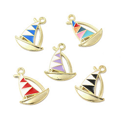 Mixed Color Alloy Enamel Pendant Rhinestone Settings, Sailboat, Golden, Mixed Color, Fit for 1mm Rhinestone, 21.5x16.5x2mm, Hole: 1.6mm