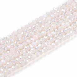 (404) Непрозрачное AB Кислое яблоко Стеклянные бусины с гальваническим покрытием , непрозрачный сплошной цвет, с покрытием AB цвета, граненые, рондель, цветочный белый, 2.3~2.7x2 мм, отверстие : 0.4 мм, около 135~140 шт / нитка, 26~27 см