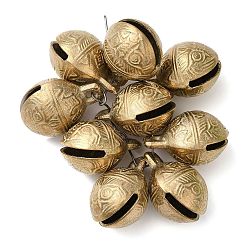 Raw(Unplated) Brass Bell Pendants, Round with Tiger Face, Raw(Unplated), 46x36x30mm, Hole: 2mm