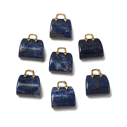 Sodalite Natural Sodalite Brass Pendants, Handbag Charms, Golden, 27.5x26x12mm, Hole: 6.3x5mm