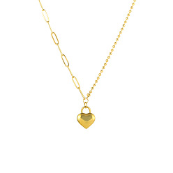Golden Stainless Steel Pendant Necklace, Heart, Golden, 18.11 inch(46cm)