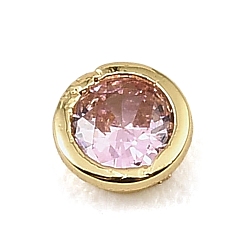 Pink Brass Pave Cubic Zirconia Cabochons, Flat Round, Faceted, Pointed Back, Rack Plating, Long-Lasting Plated, Cadmium Free & Lead Free, Real 18K Gold Plated, Pink, 5x2.5mm