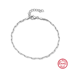 Platinum 925 Sterling Silver Paperclip Chains Bracelets for Women, Platinum, 6-1/4 inch(16cm)