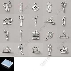 Argent Antique 80 pcs 20 styles pendentifs en alliage de style tibétain, breloques pour outils de couture, argent antique, 14~44x6~23.5x1.5~4.7mm, Trou: 1.2~2.6mm, 4 pcs / style