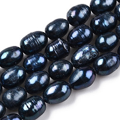Prussian Blue Natural Cultured Freshwater Pearl Rice Beads Pearl Beads Strands, Dyed, Rice, Prussian Blue, 8~11x7~8mm, Hole: 0.6~0.7mm, about 35~36pcs/strand, 13.90 inch(35.3cm)