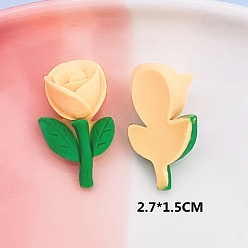 Lemon Chiffon Opaque Resin Cabochons, for Hair Accessories, Rose, Lemon Chiffon, 27x15mm