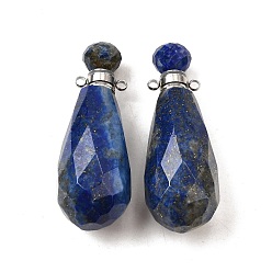 Ляпис-Лазурь Подвески для флаконов духов из натурального лазурита, с 304 фурнитурой из нержавеющей стали, граненые, слезинки, цвет нержавеющей стали, 49x17~18 мм, отверстие : 1.9 мм