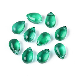 Зеленый Прозрачные стеклянные бусины, сверху просверленные бусы, слеза, зелёные, 9x6x5 мм, отверстие : 1 мм
