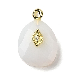 Опал Opalite подвески, граненые подвески-слезинки с латунной фурнитурой из прозрачных кубических цирконий, реальный 18 k позолоченный, 18x12x6.5 мм, отверстие : 1.8 мм