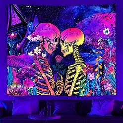 Skull UV Reactive Blacklight Trippy Wall Hanging Tapestry, Hippie Plant Mushroom/Skull Tapestry for Home Decoration, Rectangle, Skull, 730x950mm