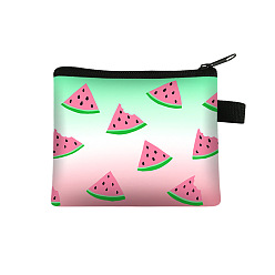 Pink Watermelon Printed Polyester Coin Wallet Zipper Purse, for Kechain, Card Storage Bag, Rectangle, Pink, 13.5x11cm