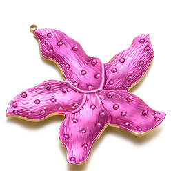 Violet Stainless Steel Pendants, with Enamel, Golden, Flower Charms, Violet, 60x60mm, Hole: 2mm