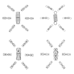 Platinum 80 Sets 4 Style Brass Screw Clasps, Column, Platinum, 20sets/style